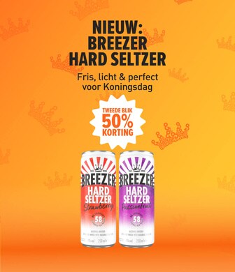 Nieuw: breezer hard seltzer. Fris, licht & perfect voor Koningsdag tweede blik 50% korting